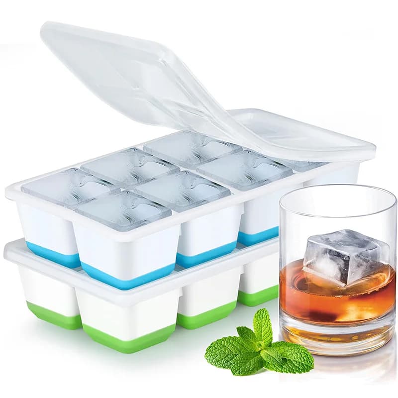 Grands plateaux à glaçons en Silicone, moules à glaçons flexibles à dégagement facile avec couvercles, grands plateaux à glaçons carrés pour whisky et Cocktail