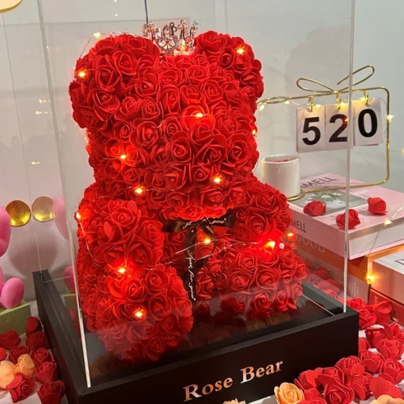Rose éternelle artificielle 2026 en forme d’ours en peluche pour la fête des Mères, les anniversaires, la Saint-Valentin et les décorations – Cadeau idéal pour maman
