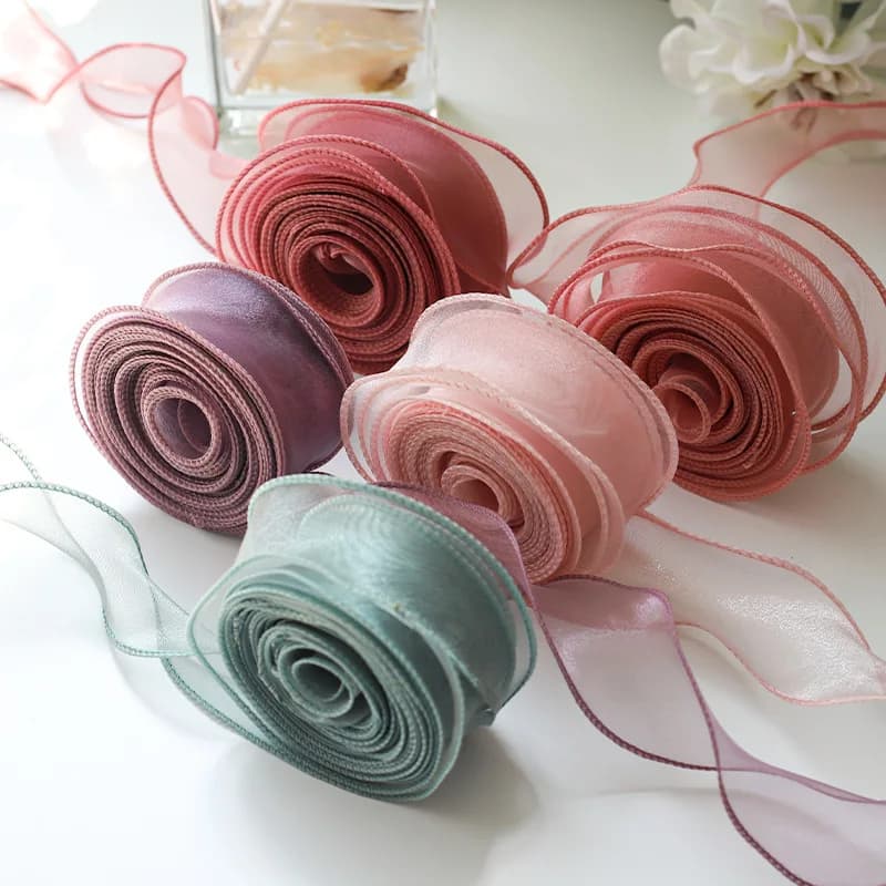 InjRuban en Mousseline de Soie, Satin Organza pour Bricolage, Décoration d’Emballage Cadeau, Bouquets de Mariage, Couronne, Fournitures de Couture, 10 Mètres/Rouleau