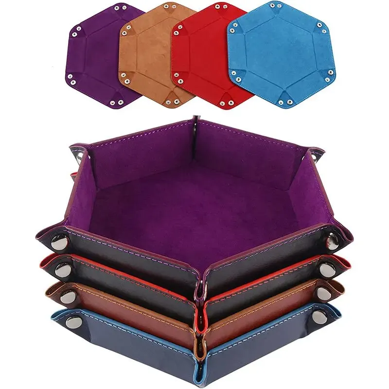 Plateau à dés Hexagonal et boîte de rangement diverses, plateau à dés de jeu de société, accessoires tour à dés en cuir 1 pièce