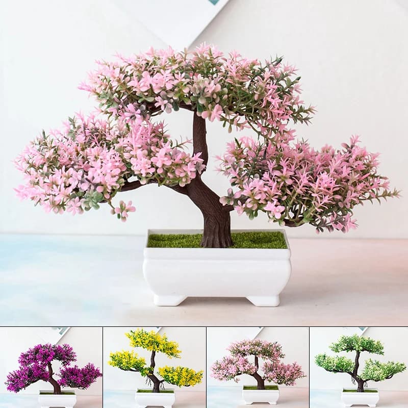 Plantas artificiais bonsai pequeno vaso de árvore flores falsas casa enfeites em vasos decoração de mesa hotel decoração de jardim